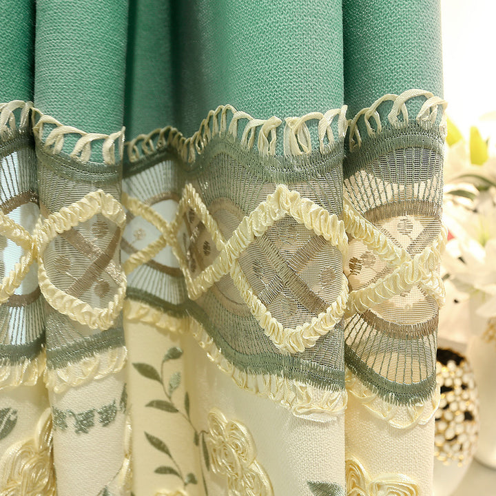 Korean Styles Green Floral Embroidery Living Room curtain collection - Super Amazing Store