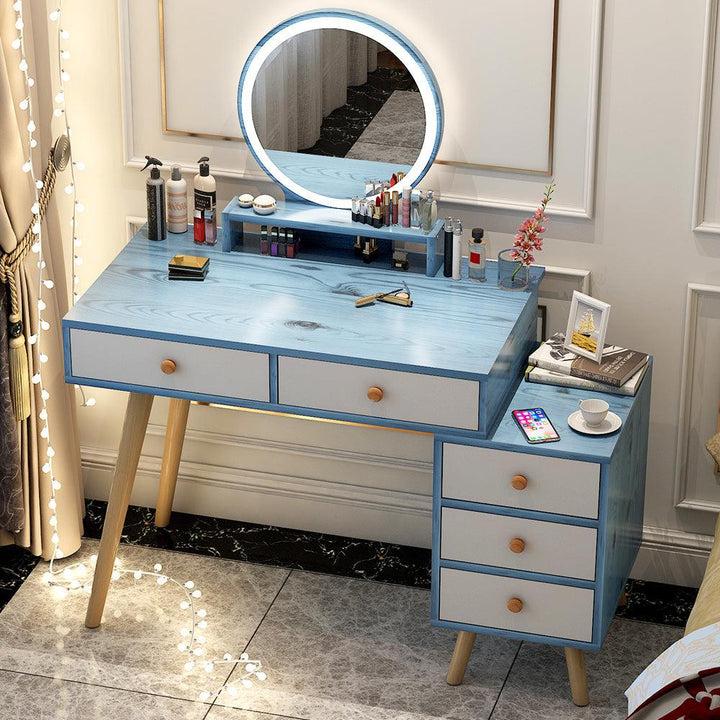 Stretch solid wood leg bedroom light luxury make up drawer dresser with mirror practical movable storage cabinet dressing table - Super Amazing Store