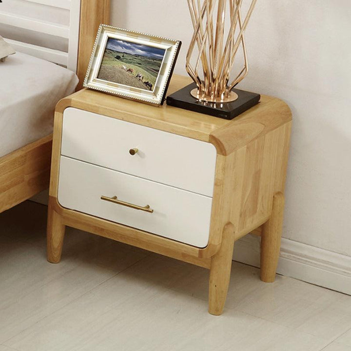 Mid-Century Oak Color Wooden Nightstand with 2-Drawers Small Side End Table with Storage Bedroom Nightstand - Super Amazing Store