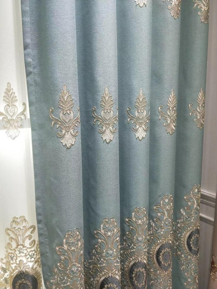 Blue/Gray Embroidered Curtain Fabric Collection - Super Amazing Store