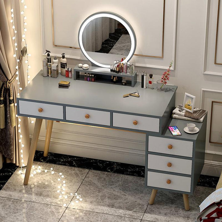 Stretch solid wood leg bedroom light luxury make up drawer dresser with mirror practical movable storage cabinet dressing table - Super Amazing Store