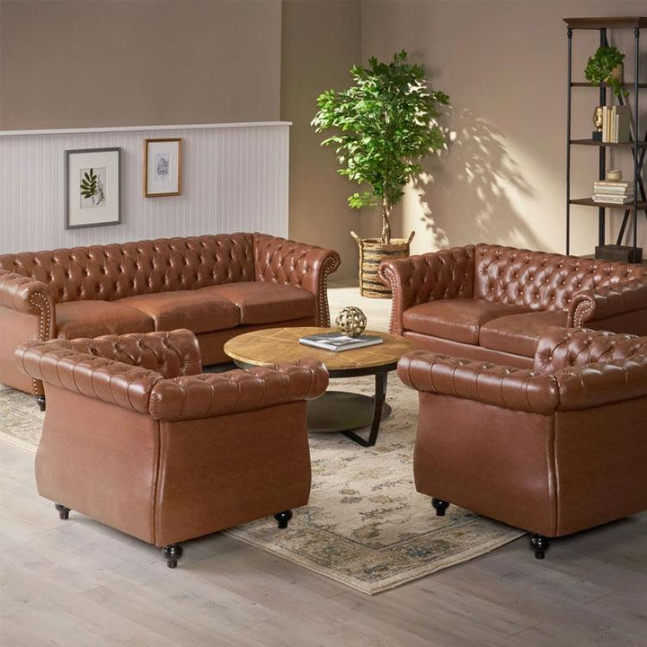 Living Room Mid Century furniture  Brown Leather Sectional Couch Sofa Set - Super Amazing Store