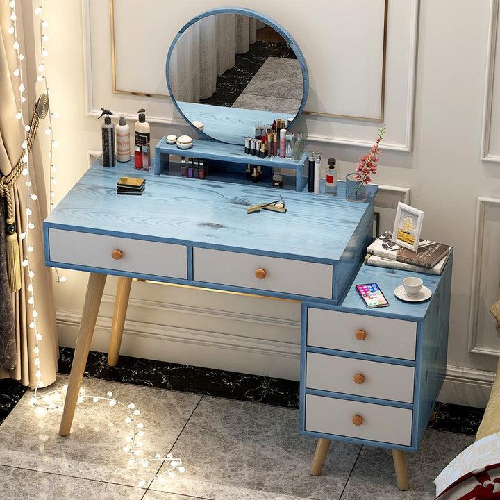 Stretch solid wood leg bedroom light luxury make up drawer dresser with mirror practical movable storage cabinet dressing table - Super Amazing Store