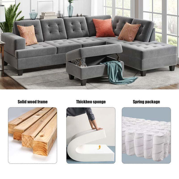 Comfortable Gray Sectional Sofa Couch With Storage Ottoman Home Meubles - Super Amazing Store