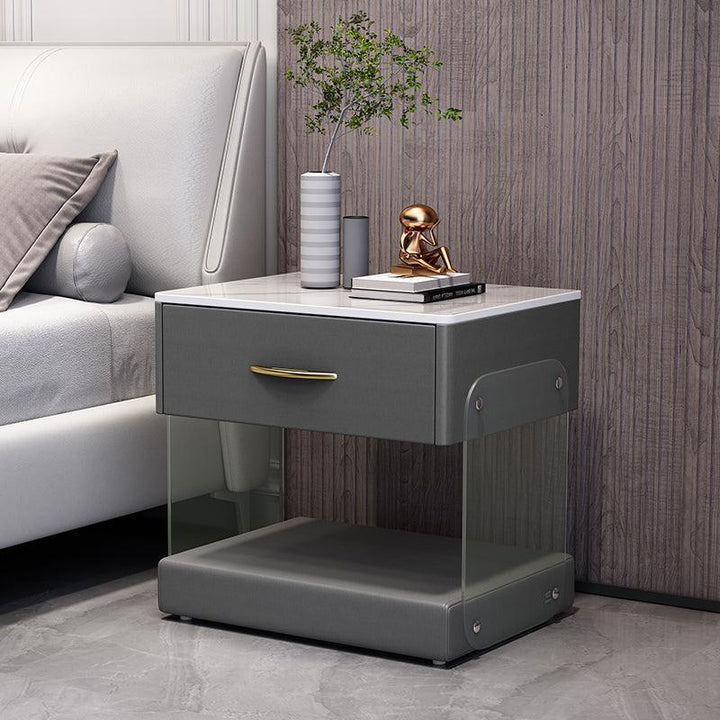 Fashionable bedside table dark simple modern leather storage luxury wood nightstand - Super Amazing Store