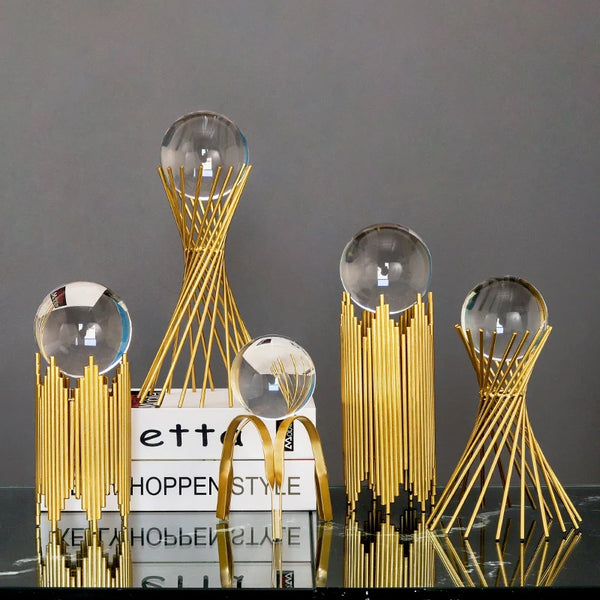 Nordic luxury crystal ball ornaments metal line design creative golden decorations- super amazing store