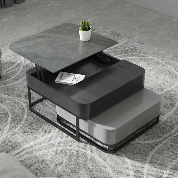 Modern Square Lift Top Coffee Table Gray With Nesting Drawer Storage Office Living Room - Super Amazing Store