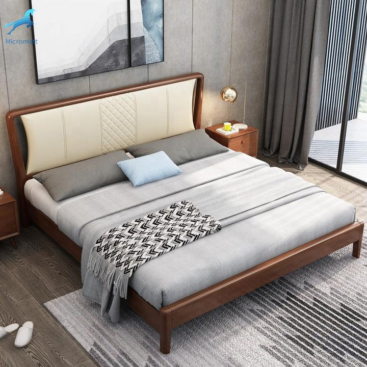 Factory Direct Supply Bedroom Furniture Customizable 2023 New Style Brown Color Double Wood King Size Bed - Super Amazing Store