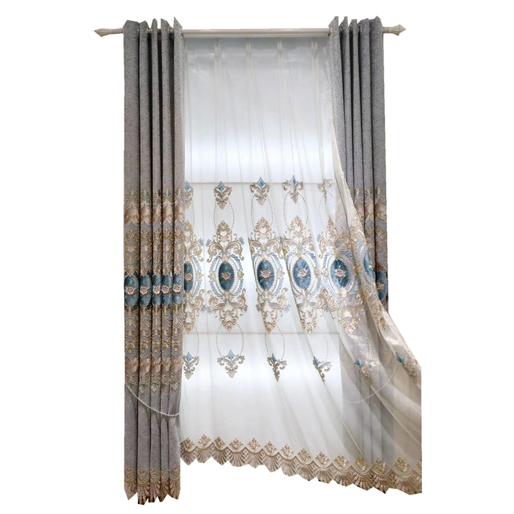 Blue/Gray Embroidered Curtain Fabric Collection - Super Amazing Store