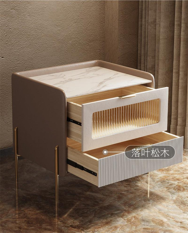 Nightstands Stainless Steel Drawer NightStand Gloss White Luxury Modern Bedside Table For Bedroom - Super Amazing Store