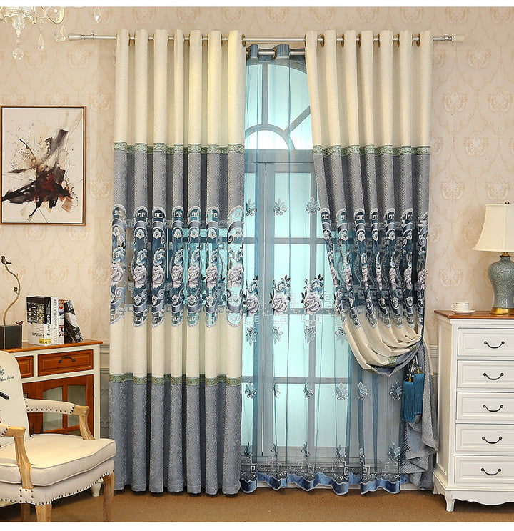 European Styles Luxury Blue White Embroidery Shading Bedroom Curtain Collection - Super Amazing Store