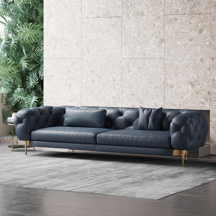 New Luxury Italian Lounge Style Modern Design Blue Leather 3 Seats Chesterfield Corner Sofa Sectional Living Room Sofas For Home - Super Amazing Store