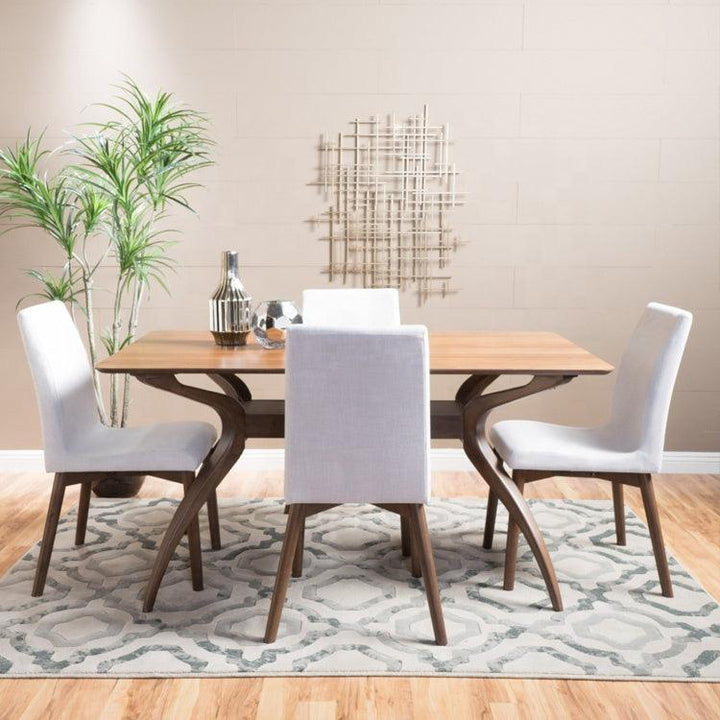 5 Piece wooden dining table set with upholstered seating - Super Amazing Store