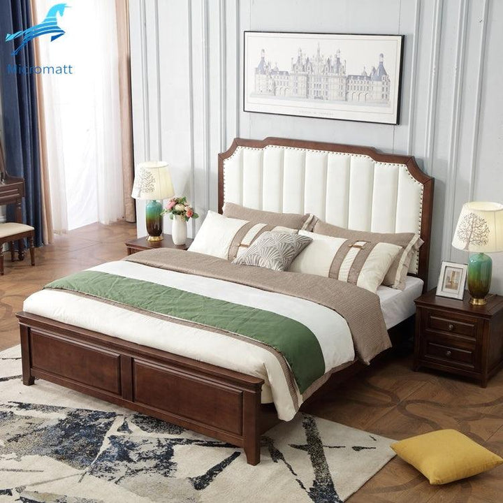 Wholesale Modern Style Bedroom Furniture Durable Brown Color Queen Size Solid Wood Double Bed - Super Amazing Store