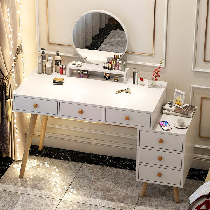 Stretch solid wood leg bedroom light luxury make up drawer dresser with mirror practical movable storage cabinet dressing table - Super Amazing Store