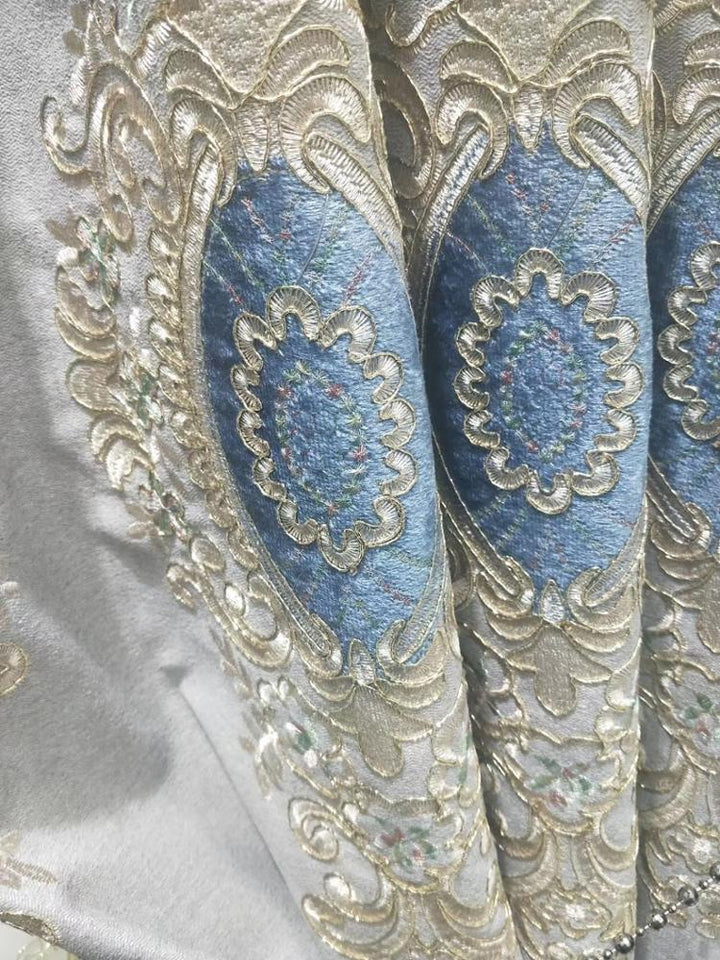 Blue/Gray Embroidered Curtain Fabric Collection - Super Amazing Store