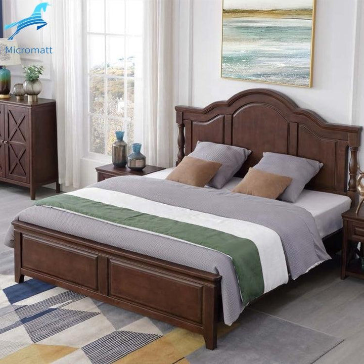 Bedroom Furniture Modern Beautiful Walnut Color Queen Simple Bed Frame Solid Wooden - Super Amazing Store