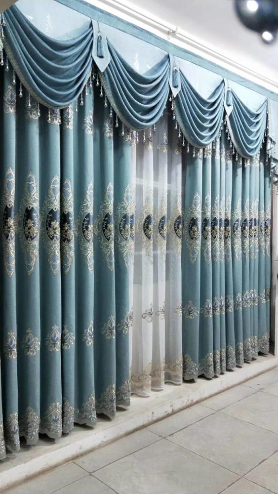 Blue/Gray Embroidered Curtain Fabric Collection - Super Amazing Store