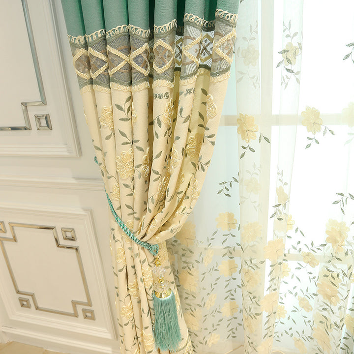 Korean Styles Green Floral Embroidery Living Room curtain collection - Super Amazing Store