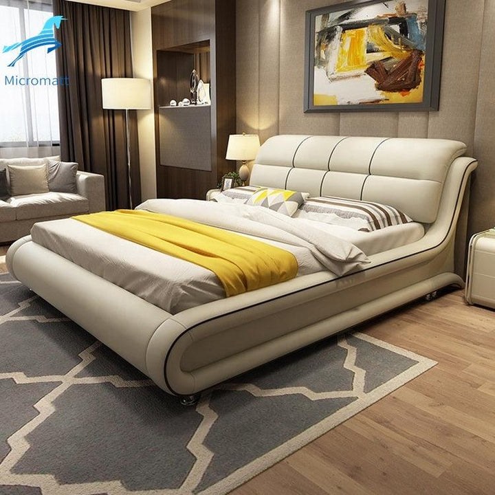 Modern Art Antique Comfortable Ivory White Color Furniture Bedroom Leather Double Bed - Super Amazing Store