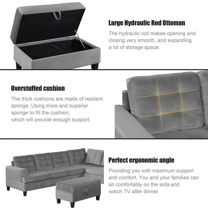 Comfortable Gray Sectional Sofa Couch With Storage Ottoman Home Meubles - Super Amazing Store