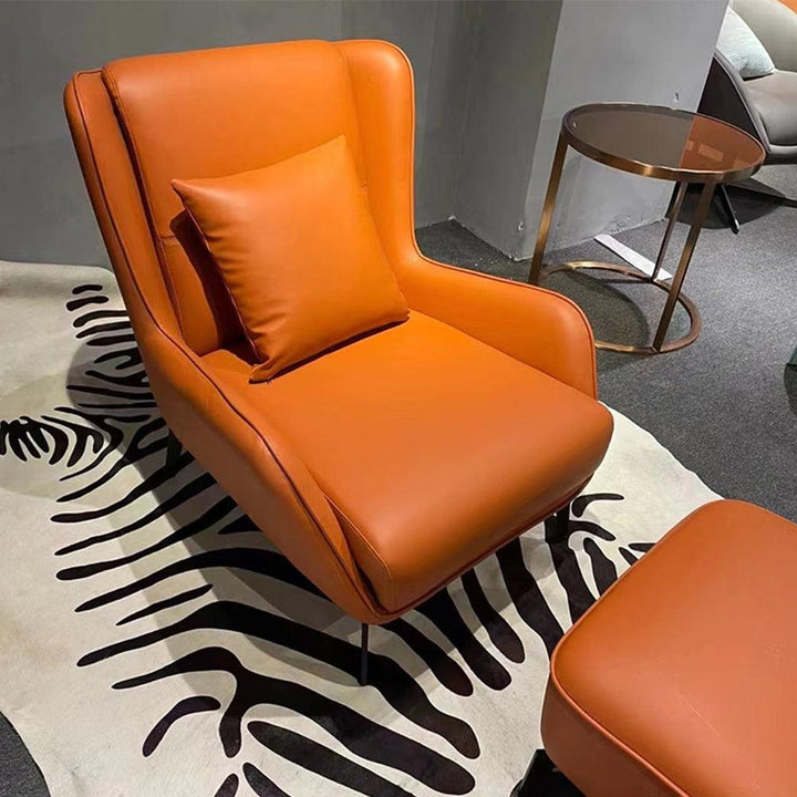 Cheap Luxury Modern Design Leather Simple Orange Accent Lounge Leisure Chair Office Arm Chair With Stool Living Room Furniture - Super Amazing Store