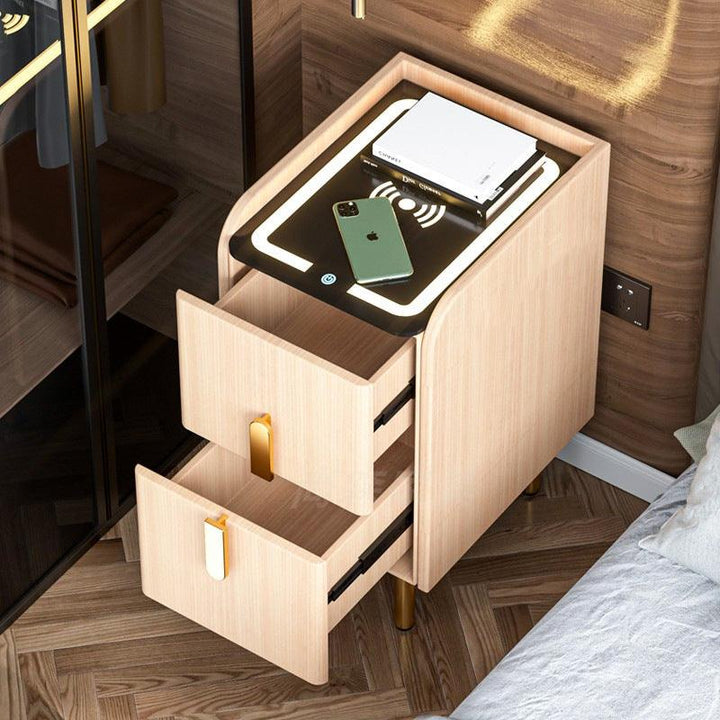 Led Night Light Taipow Wireless Charging Nightstand Modern Nordic Wooden Smart Narrow Bedside Table - Super Amazing Store