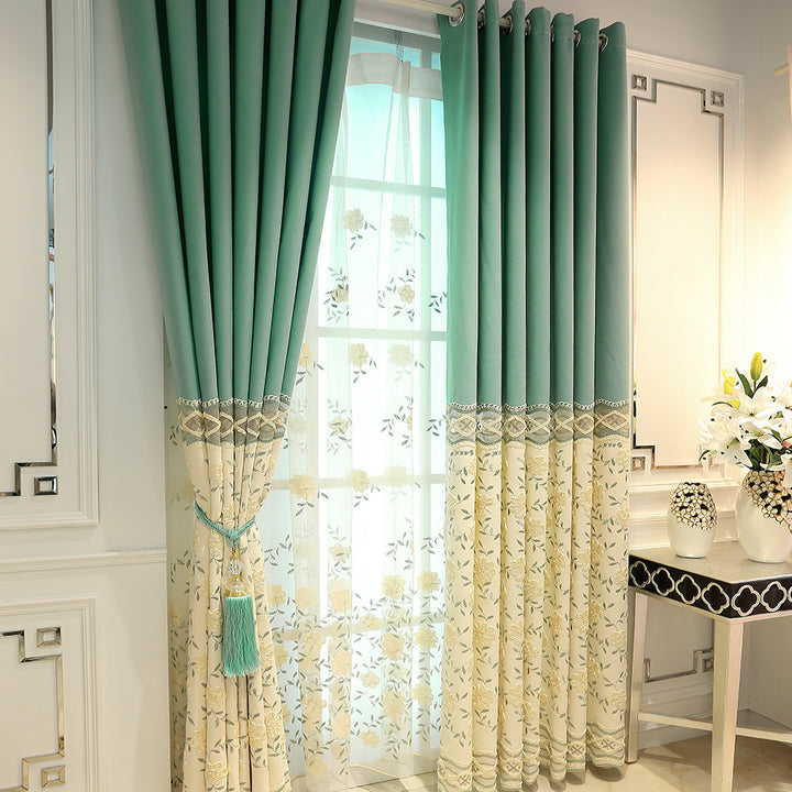 Korean Styles Green Floral Embroidery Living Room curtain collection - Super Amazing Store