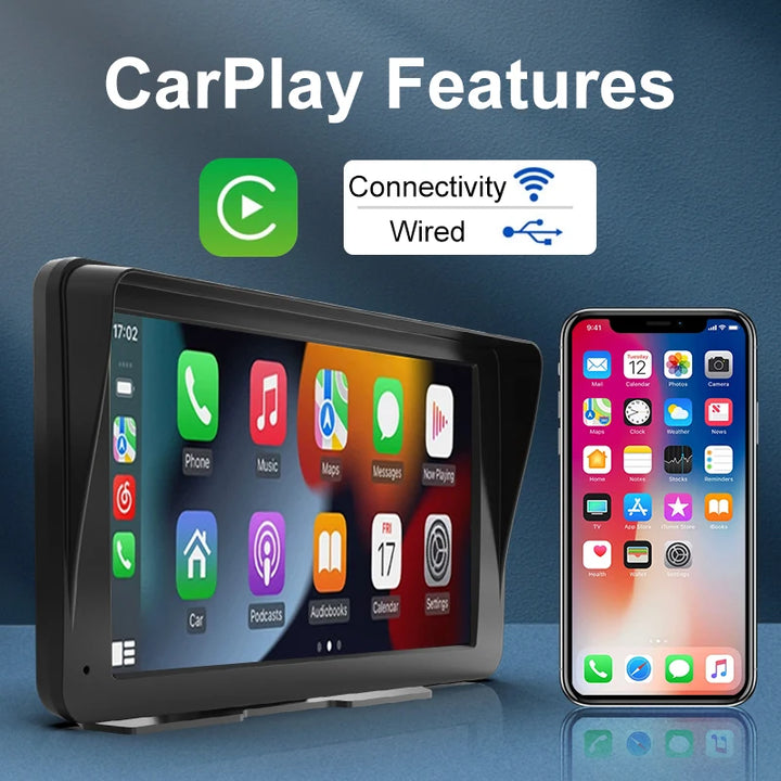 7inch Wireless Touch Screen Carplay with Sunshade Portable Car Stereo Wireless Car Radio Mirror Link/Maps/AUX Cable for Car