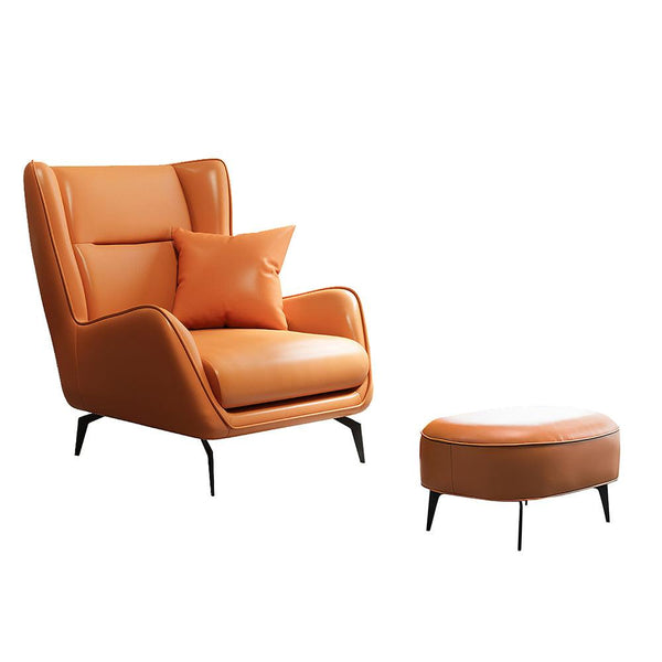 Cheap Luxury Modern Design Leather Simple Orange Accent Lounge Leisure Chair Office Arm Chair With Stool Living Room Furniture - Super Amazing Store