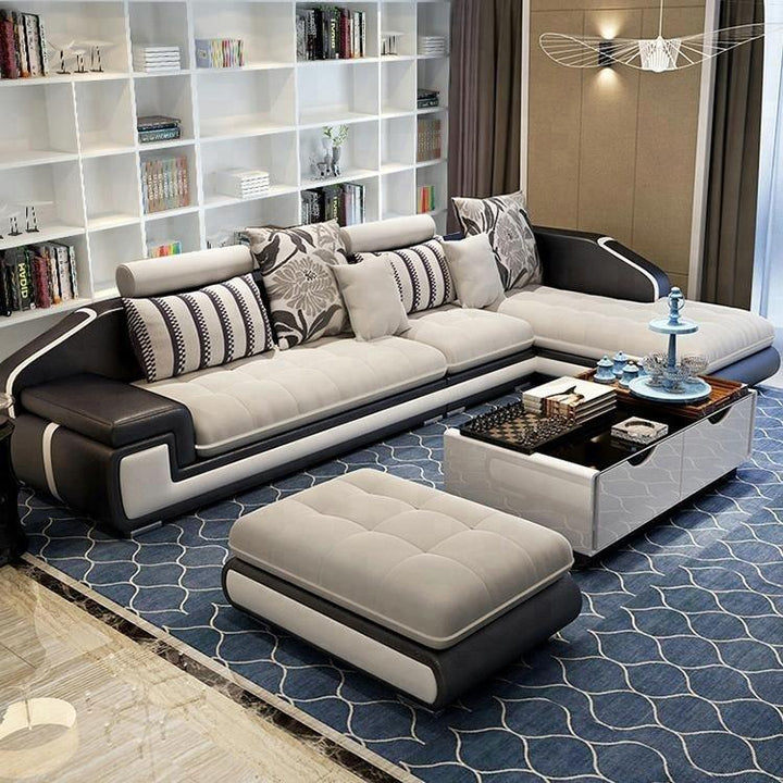 Stainless Steel Sofa Sectional Upscale Modern L Shaped Corner Living Room Furniture Genuine Leather Sofa - Super Amazing Store