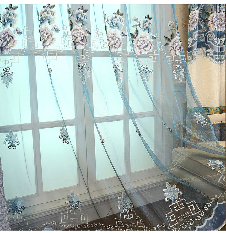 European Styles Luxury Blue White Embroidery Shading Bedroom Curtain Collection - Super Amazing Store