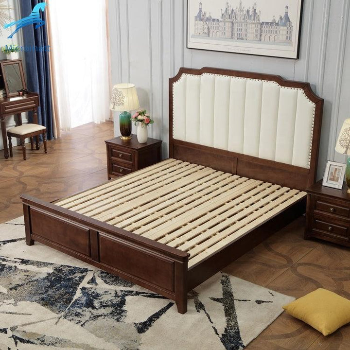 Wholesale Modern Style Bedroom Furniture Durable Brown Color Queen Size Solid Wood Double Bed - Super Amazing Store