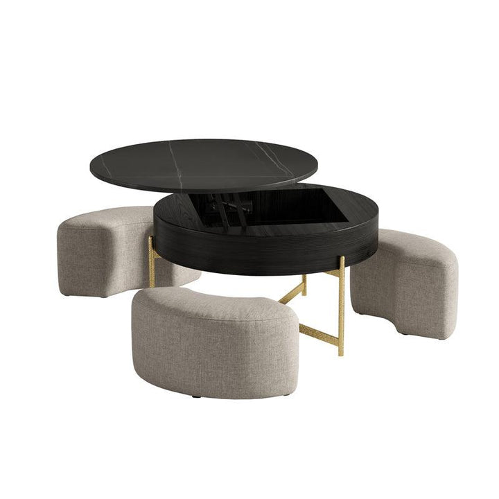 Round Marble Lift Top Coffee Table Nesting Tables With Ottoman Storage - Super Amazing Store