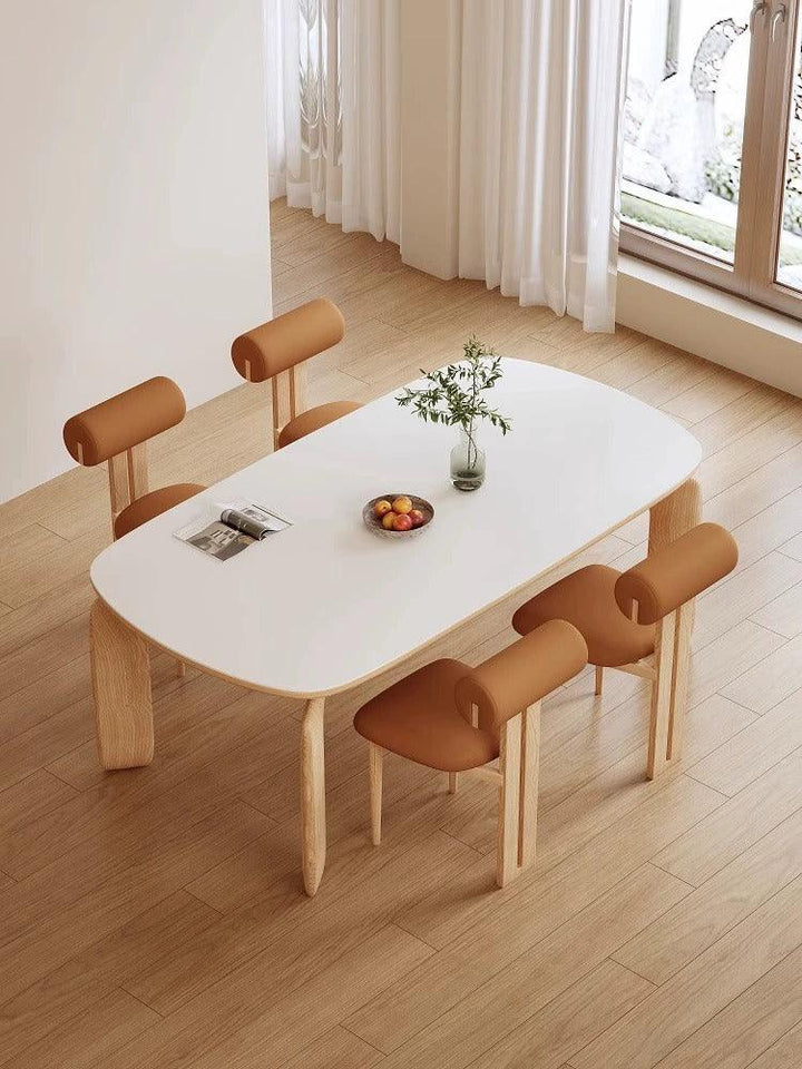 Cream style rock slab dining table and chairs modern minimalist home ash wood square Scandinavian solid wood dining table - Super Amazing Store