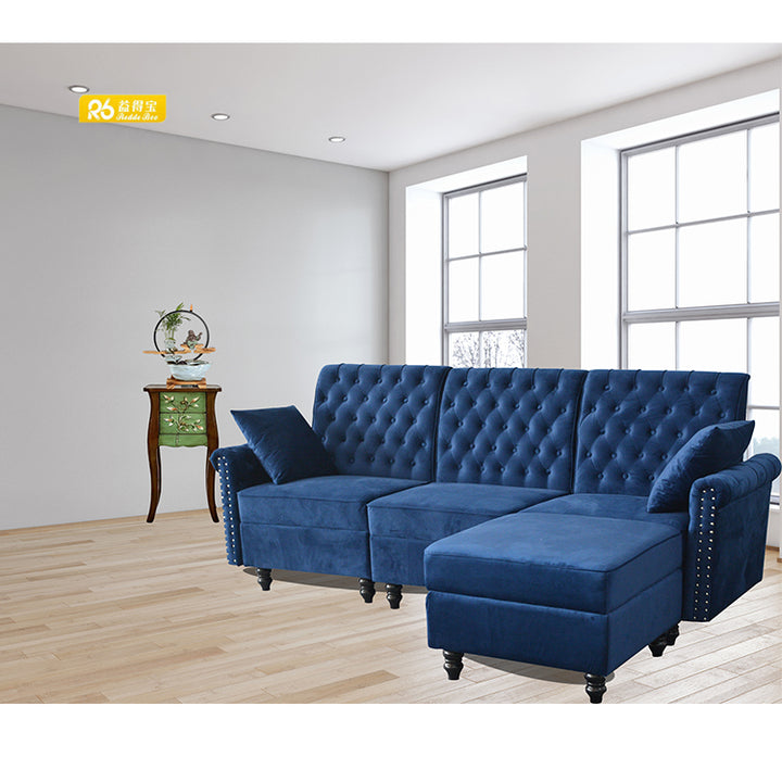 Redde Boo Modern Velvet Fabric Tufted Section Sofa Set Furniture Sectionals Chesterfield L Shaped Living Room  Sofa - Super Amazing Store