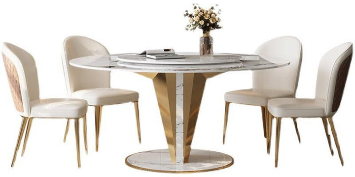 Modern Solid Wooden Frame Marble Top Marble Round Dining Table With Turntable For Dining Room Furniture - Super Amazing Store