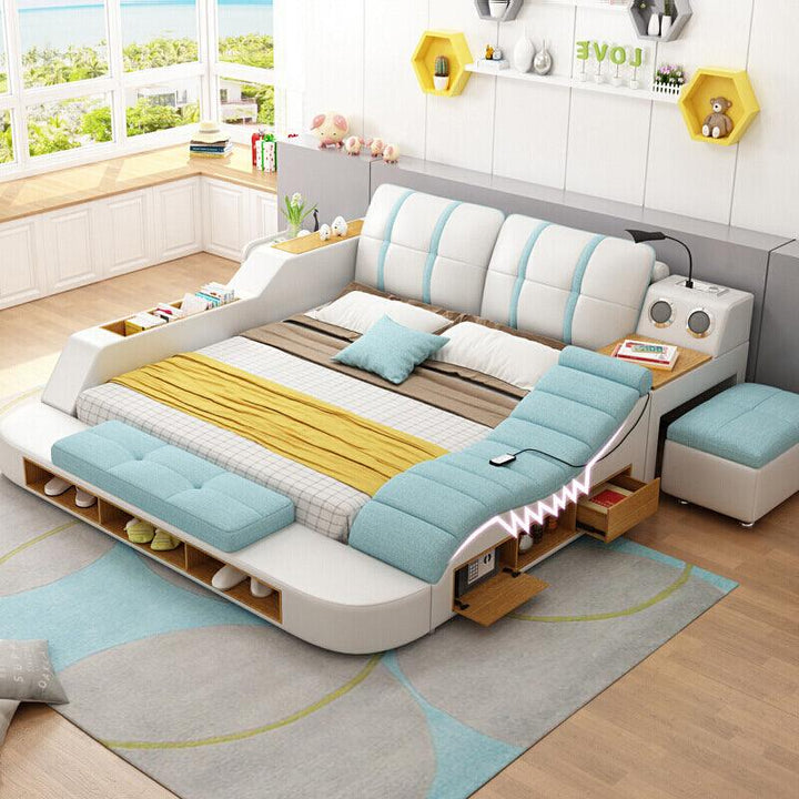 New Design Multi-function Double Bed Stylish Modern Leather Bed Massage Bed Bedroom Bedroom Furniture Set With Music - Super Amazing Store