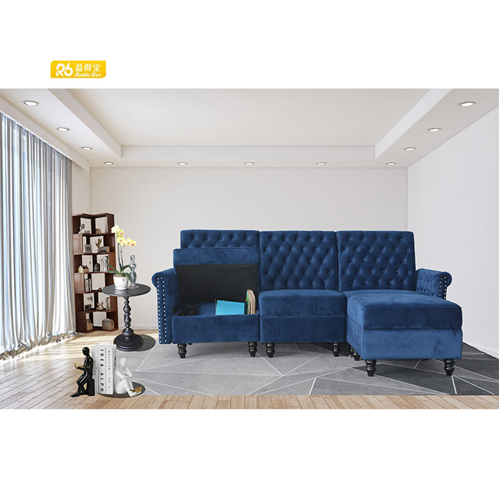 Redde Boo Modern Velvet Fabric Tufted Section Sofa Set Furniture Sectionals Chesterfield L Shaped Living Room  Sofa - Super Amazing Store