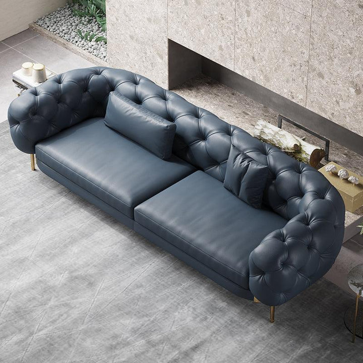 New Luxury Italian Lounge Style Modern Design Blue Leather 3 Seats Chesterfield Corner Sofa Sectional Living Room Sofas For Home - Super Amazing Store