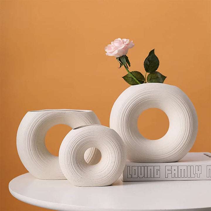 Nordic White Ceramic Round Shape Flower Vase For Home Decoration- super amazing store