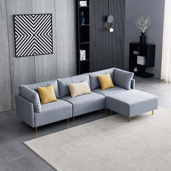 L-shape Combination Sectional Sofa Living Room Gray Fabric Sofa Set - Super Amazing Store