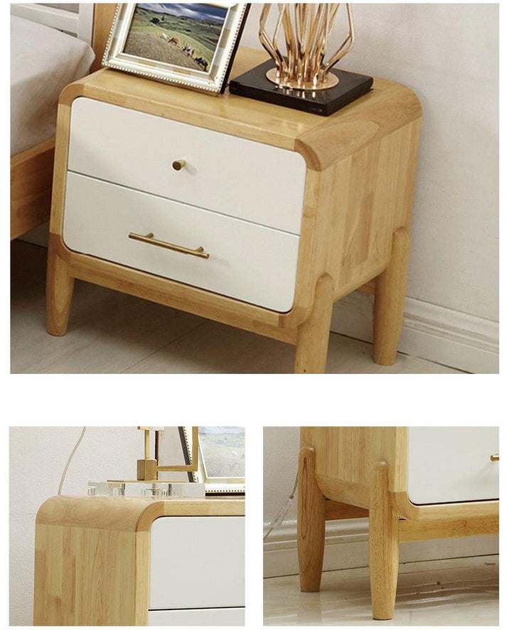 Mid-Century Oak Color Wooden Nightstand with 2-Drawers Small Side End Table with Storage Bedroom Nightstand - Super Amazing Store