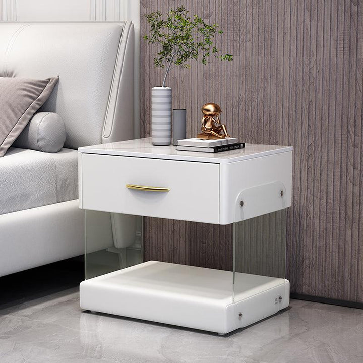 Fashionable bedside table dark simple modern leather storage luxury wood nightstand - Super Amazing Store