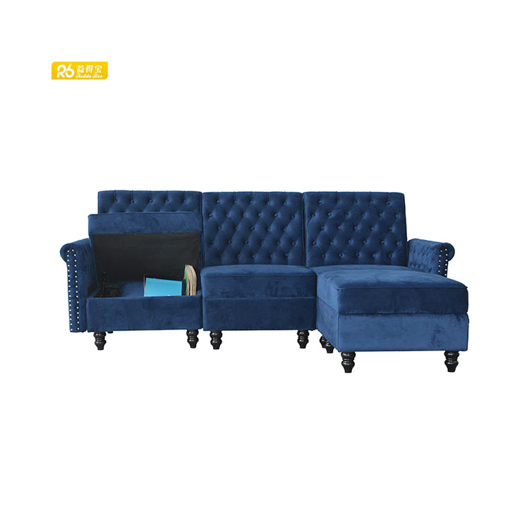 Redde Boo Modern Velvet Fabric Tufted Section Sofa Set Furniture Sectionals Chesterfield L Shaped Living Room  Sofa - Super Amazing Store