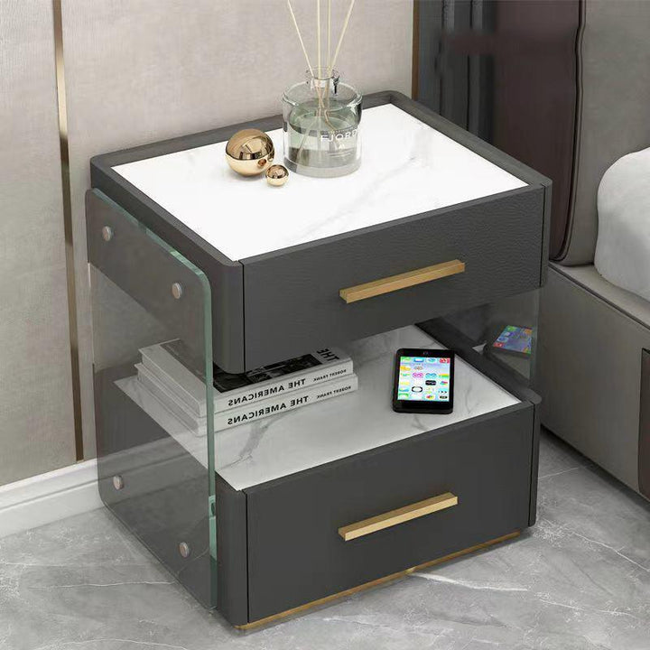 Smart Side Nightstand Table with 2 Drawers BT speaker, Fingerprint Unlock, 3 Modes Light, USB type c Charging - Super Amazing Store