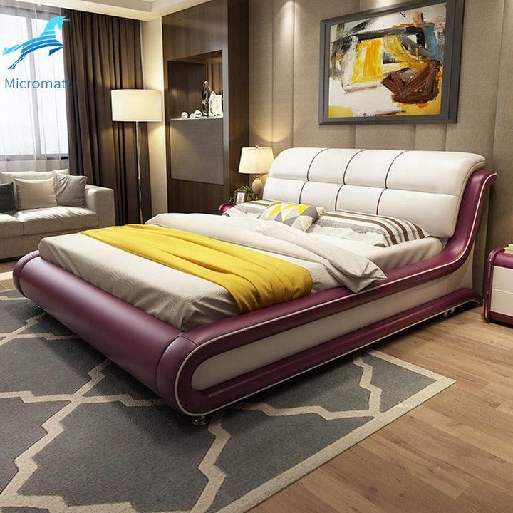 Modern Art Antique Comfortable Ivory White Color Furniture Bedroom Leather Double Bed - Super Amazing Store