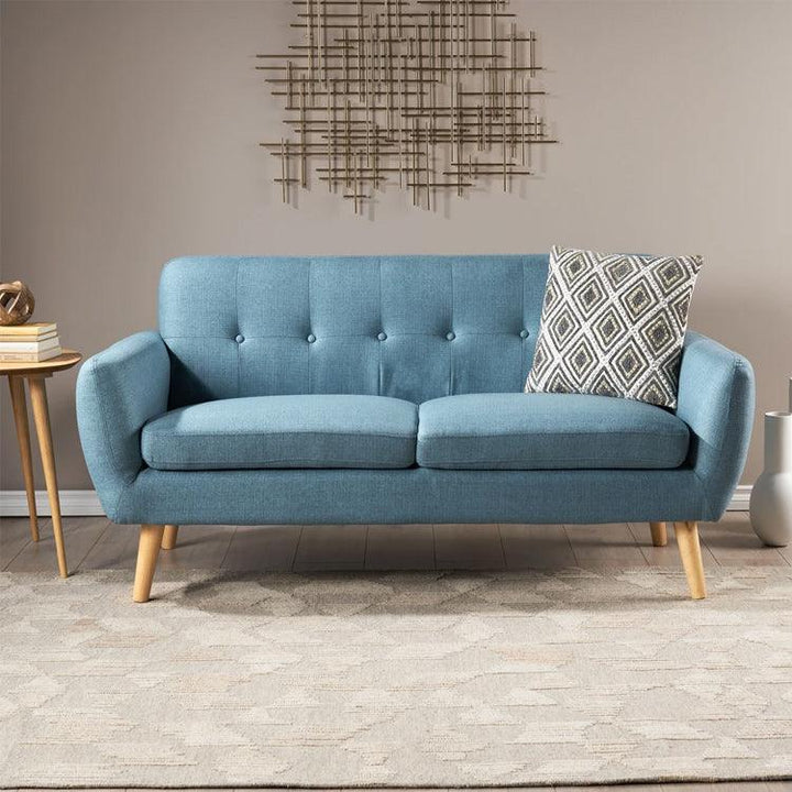 Best Selling Home Decor Midcentury Blue and Natural Oak Polyester/Blend Loveseat - Super Amazing Store