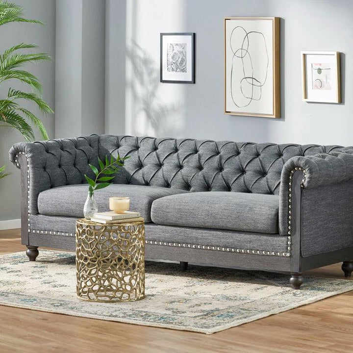 Living Room Chesterfield Tufted Fabric 3 Seater Sofa with Nailhead Trim - Super Amazing Store