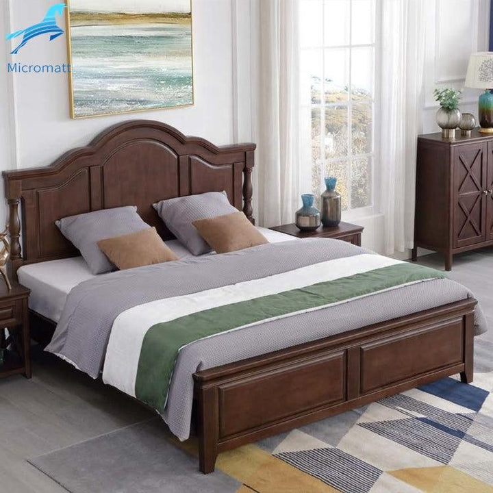 Bedroom Furniture Modern Beautiful Walnut Color Queen Simple Bed Frame Solid Wooden - Super Amazing Store